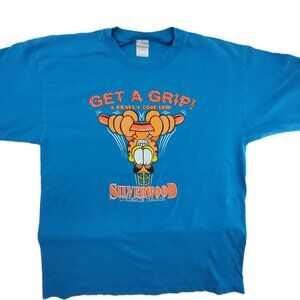 Vintage Garfield Get a Grip! T-Shirt Mens XL Blue Silverwood Falls Theme Park